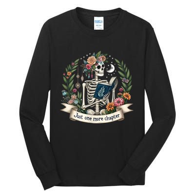 Funny Just One More Chapter Floral Book Lover Reading Design Tall Long Sleeve T-Shirt