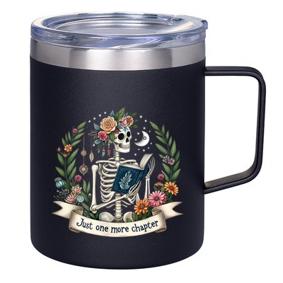 Funny Just One More Chapter Floral Book Lover Reading Design 12oz Stainless Steel Coffee Mug
