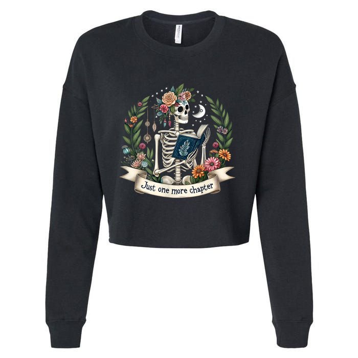 Funny Just One More Chapter Floral Book Lover Reading Design Cropped Pullover Crew