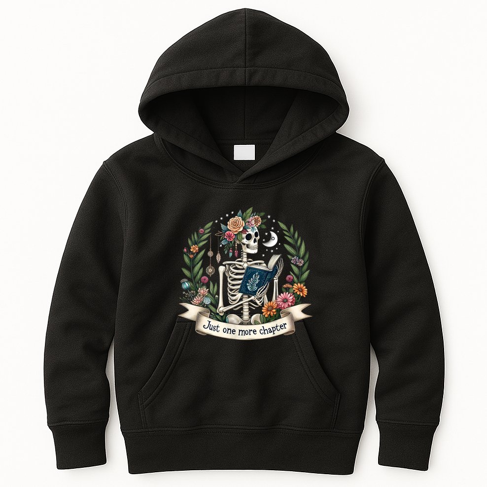 Funny Just One More Chapter Floral Book Lover Reading Design Kids Hoodie