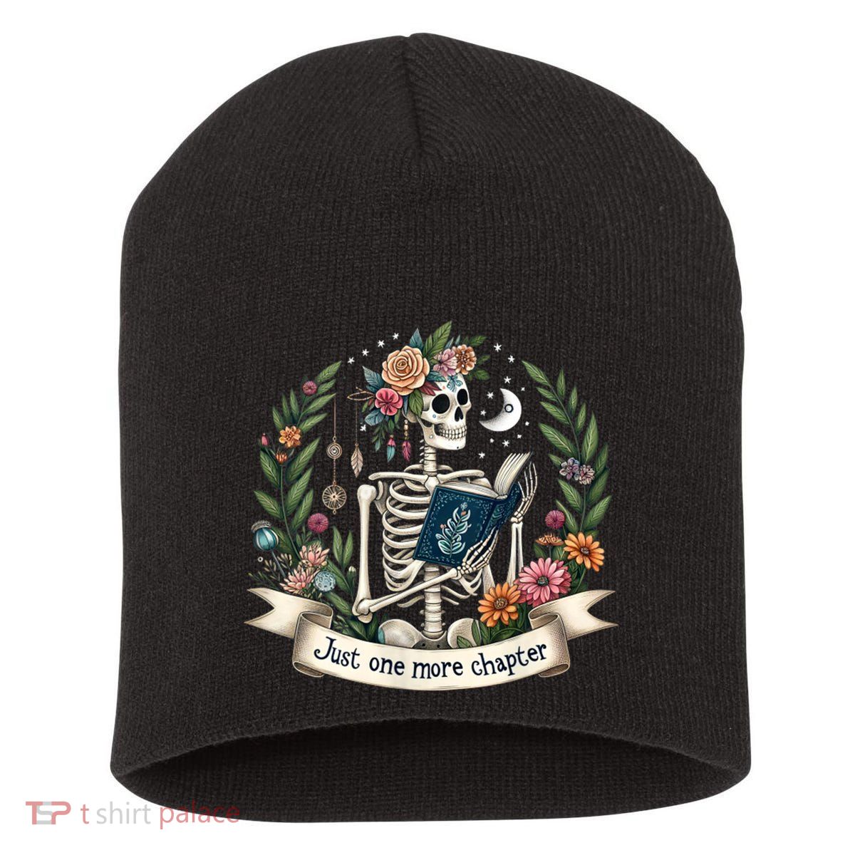 Funny Just One More Chapter Floral Book Lover Reading Design Short Acrylic Beanie