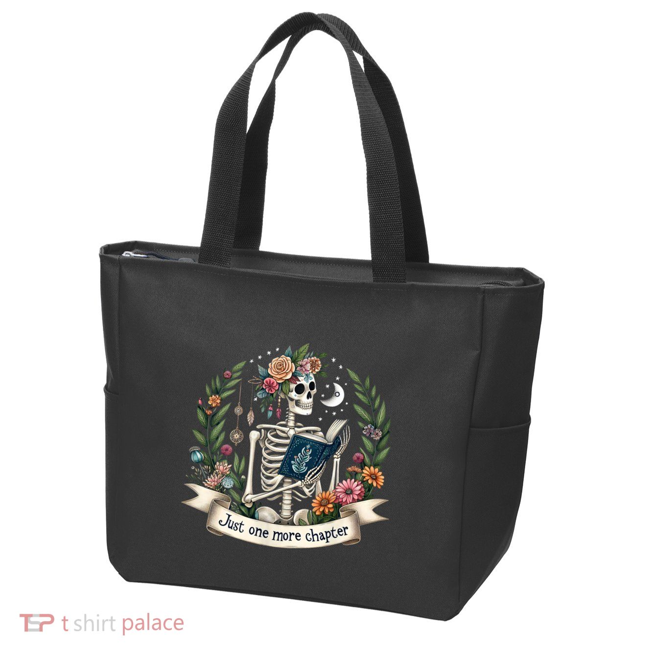 Funny Just One More Chapter Floral Book Lover Reading Design Zip Tote Bag