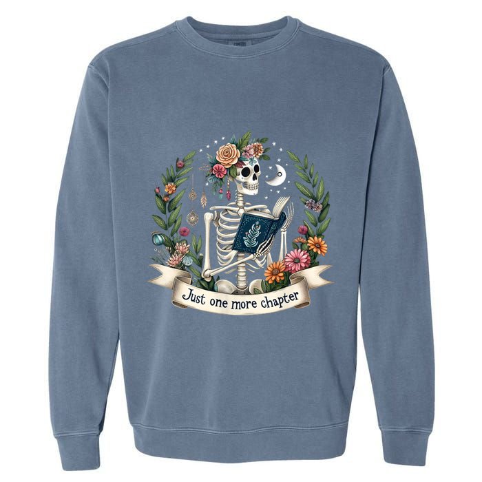 Funny Just One More Chapter Floral Book Lover Reading Design Garment-Dyed Sweatshirt