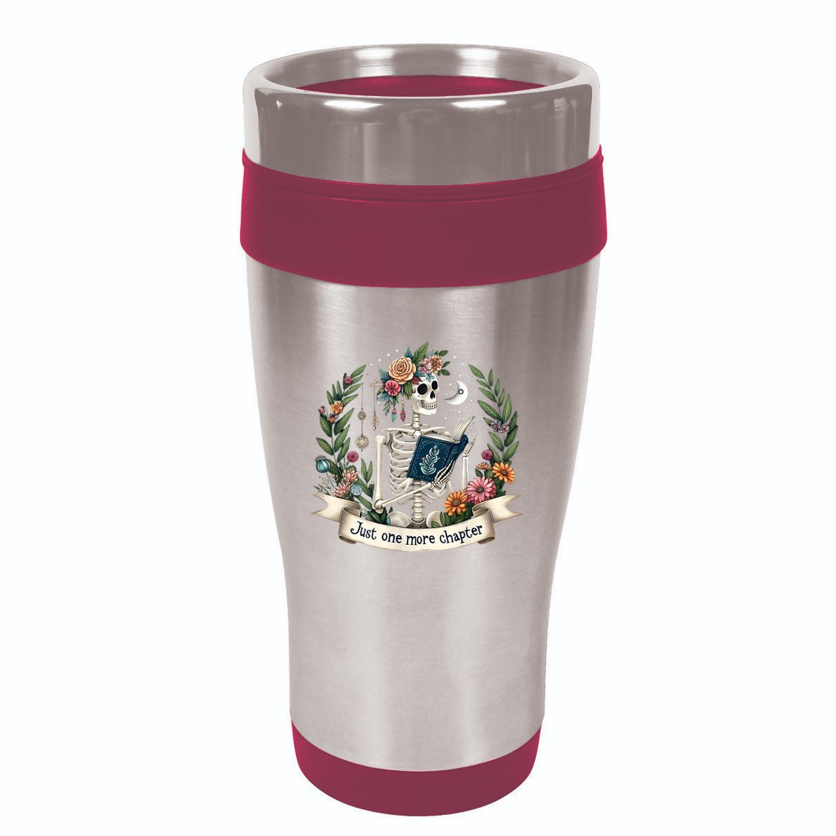 Funny Just One More Chapter Floral Book Lover Reading Design 16oz Travel Tumbler