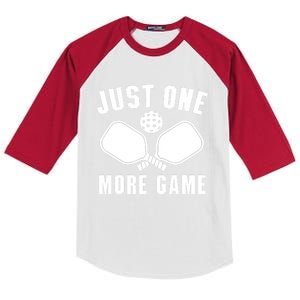 Funny Just One More Game Pickleball Player Gift Pickleballers Kids Colorblock Raglan Jersey