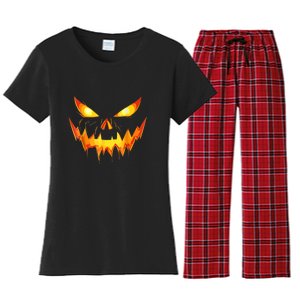 Funny Jack O Lantern Face Pumpkin Scary Halloween Gift Women's Flannel Pajama Set