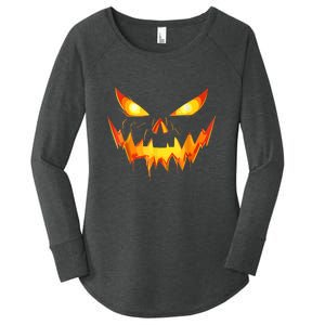 Funny Jack O Lantern Face Pumpkin Scary Halloween Gift Women's Perfect Tri Tunic Long Sleeve Shirt