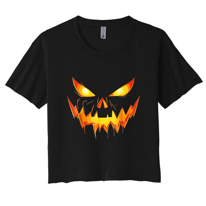 Funny Jack O Lantern Face Pumpkin Scary Halloween Gift Women's Crop Top Tee