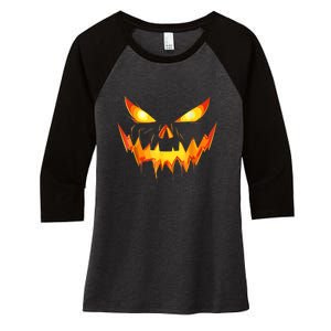 Funny Jack O Lantern Face Pumpkin Scary Halloween Gift Women's Tri-Blend 3/4-Sleeve Raglan Shirt