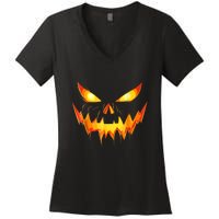 Funny Jack O Lantern Face Pumpkin Scary Halloween Gift Women's V-Neck T-Shirt