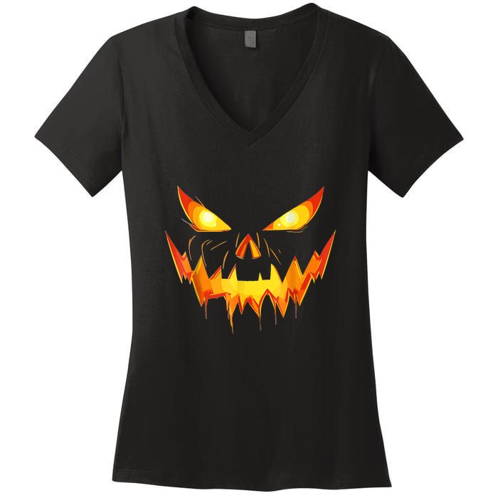 Funny Jack O Lantern Face Pumpkin Scary Halloween Gift Women's V-Neck T-Shirt