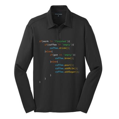 Funny Java Programmer Coffee Coding Gift For Coders Silk Touch Performance Long Sleeve Polo