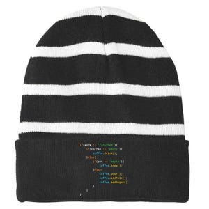 Funny Java Programmer Coffee Coding Gift For Coders Striped Beanie with Solid Band