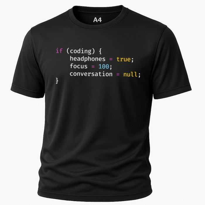 Funny Joke Programming If Coding Headphones Focus Cooling Performance Crew T-Shirt