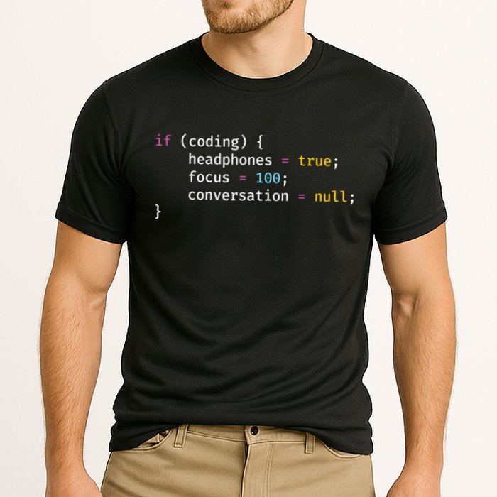 Funny Joke Programming If Coding Headphones Focus Cooling Performance Crew T-Shirt