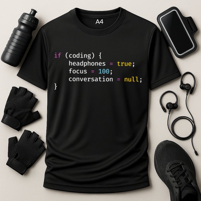 Funny Joke Programming If Coding Headphones Focus Cooling Performance Crew T-Shirt