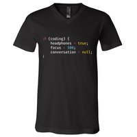 Funny Joke Programming If Coding Headphones Focus V-Neck T-Shirt