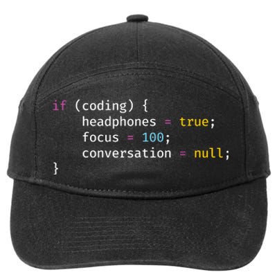 Funny Joke Programming If Coding Headphones Focus 7-Panel Snapback Hat