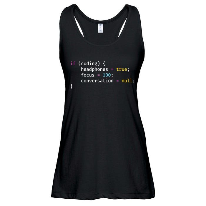 Funny Joke Programming If Coding Headphones Focus Ladies Essential Flowy Tank