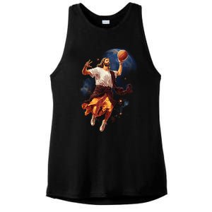 Funny Jesus Playing Basketball Ladies PosiCharge Tri-Blend Wicking Tank