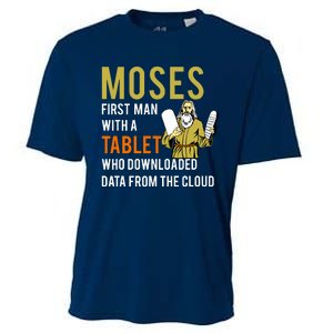 Funny Jewish Passover Moses Tablet Data Cloud Computing Cooling Performance Crew T-Shirt