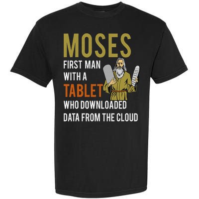Funny Jewish Passover Moses Tablet Data Cloud Computing Garment-Dyed Heavyweight T-Shirt