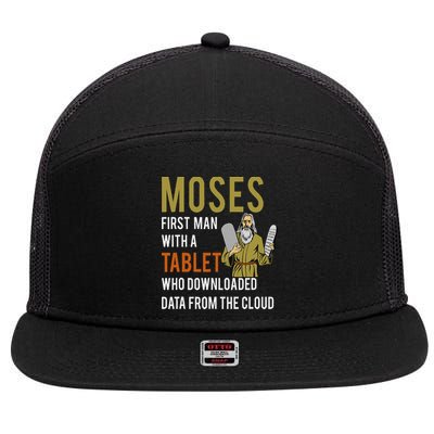 Funny Jewish Passover Moses Tablet Data Cloud Computing 7 Panel Mesh Trucker Snapback Hat