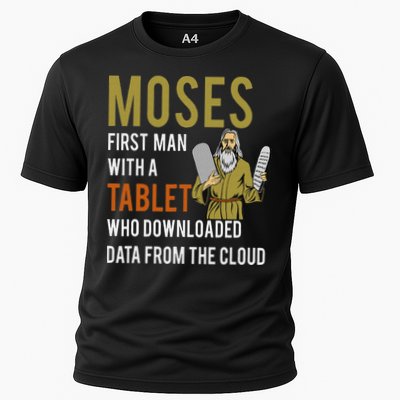 Funny Jewish Passover Moses Tablet Data Cloud Computing Cooling Performance Crew T-Shirt