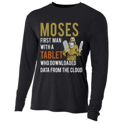 Funny Jewish Passover Moses Tablet Data Cloud Computing Cooling Performance Long Sleeve Crew