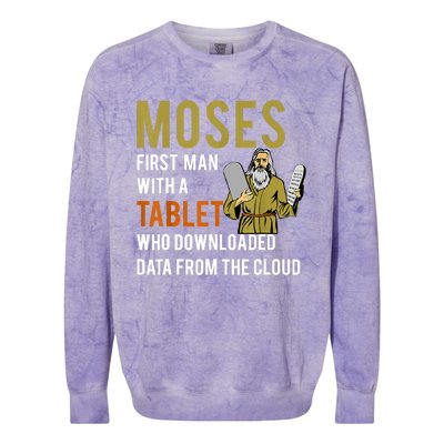 Funny Jewish Passover Moses Tablet Data Cloud Computing Colorblast Crewneck Sweatshirt