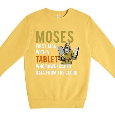 Funny Jewish Passover Moses Tablet Data Cloud Computing Premium Crewneck Sweatshirt