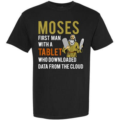 Funny Jewish Passover Moses Tablet Data Cloud Computing Garment-Dyed Heavyweight T-Shirt