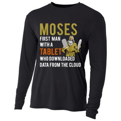 Funny Jewish Passover Moses Tablet Data Cloud Computing Cooling Performance Long Sleeve Crew