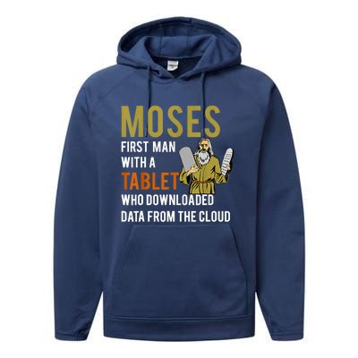 Funny Jewish Passover Moses Tablet Data Cloud Computing Performance Fleece Hoodie