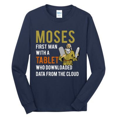 Funny Jewish Passover Moses Tablet Data Cloud Computing Tall Long Sleeve T-Shirt