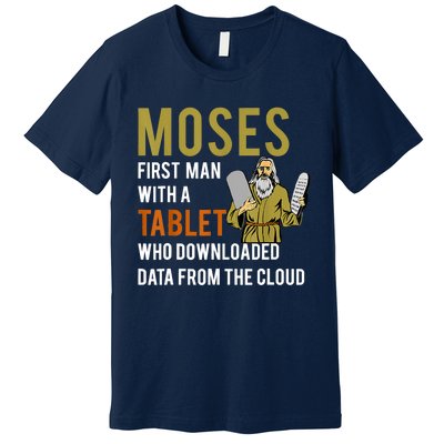 Funny Jewish Passover Moses Tablet Data Cloud Computing Premium T-Shirt