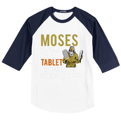 Funny Jewish Passover Moses Tablet Data Cloud Computing Baseball Sleeve Shirt