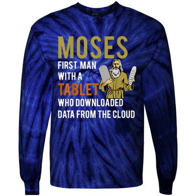 Funny Jewish Passover Moses Tablet Data Cloud Computing Tie-Dye Long Sleeve Shirt