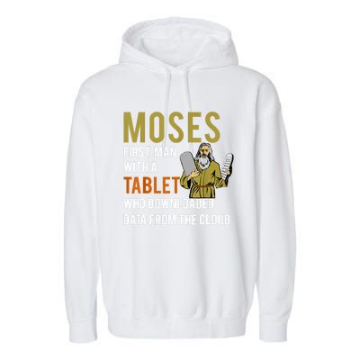 Funny Jewish Passover Moses Tablet Data Cloud Computing Garment-Dyed Fleece Hoodie