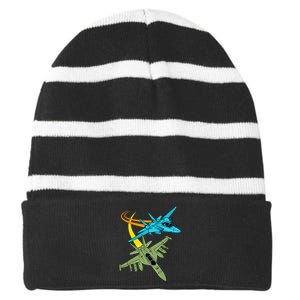 Fighter Jet Plane Future Pilot Aviation Airplanes Aircraft Striped Beanie with Solid Band