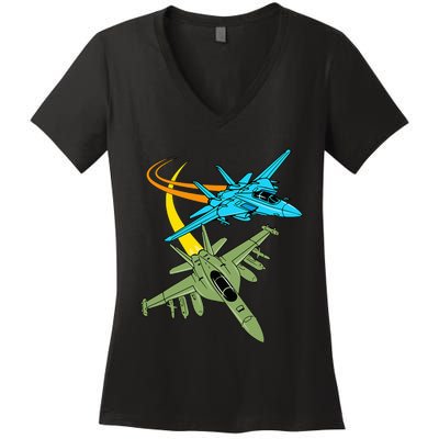 Fighter Jet Plane Future Pilot Aviation Airplanes Aircraft Women's V-Neck T-Shirt