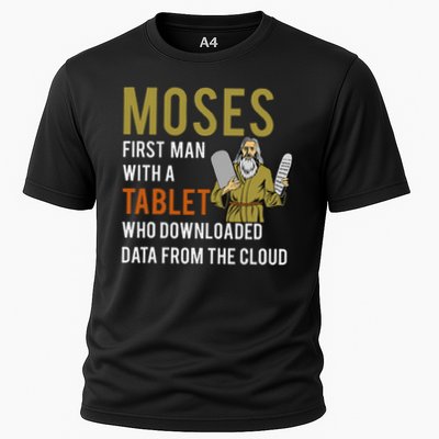 Funny Jewish Passover Moses Tablet Data Cloud Computing Cooling Performance Crew T-Shirt