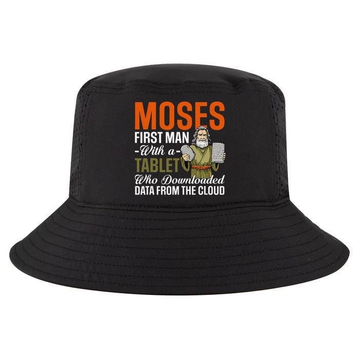 Funny Jewish Passover Moses Tablet Data Cloud Computing Pun Cool Comfort Performance Bucket Hat