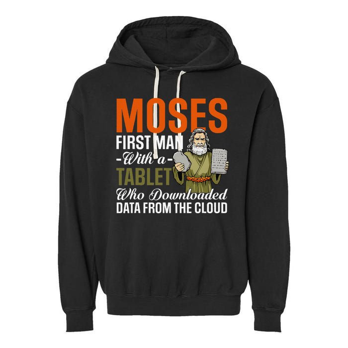 Funny Jewish Passover Moses Tablet Data Cloud Computing Pun Garment-Dyed Fleece Hoodie