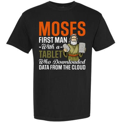 Funny Jewish Passover Moses Tablet Data Cloud Computing Pun Garment-Dyed Heavyweight T-Shirt