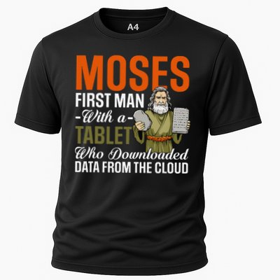 Funny Jewish Passover Moses Tablet Data Cloud Computing Pun Cooling Performance Crew T-Shirt