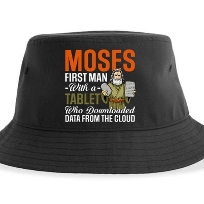 Funny Jewish Passover Moses Tablet Data Cloud Computing Pun Sustainable Bucket Hat