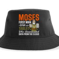 Funny Jewish Passover Moses Tablet Data Cloud Computing Pun Sustainable Bucket Hat