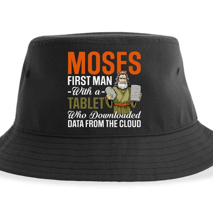 Funny Jewish Passover Moses Tablet Data Cloud Computing Pun Sustainable Bucket Hat