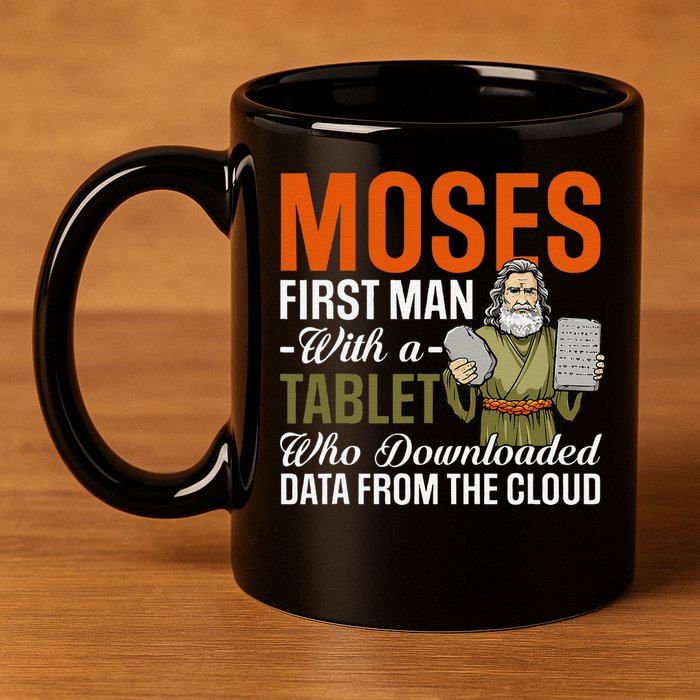 Funny Jewish Passover Moses Tablet Data Cloud Computing Pun 11oz C Handle Ceramic Mug
